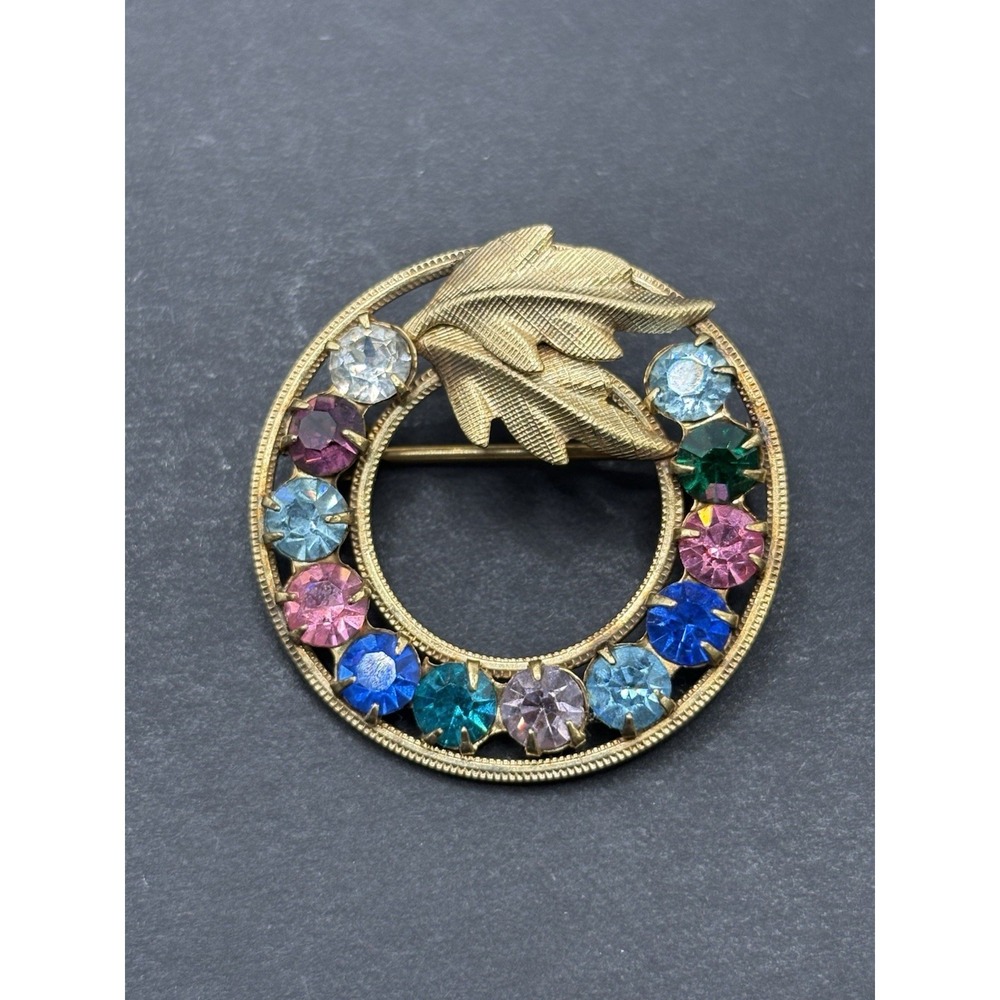 Vintage 14K Gold Filled Multi Color Crystals Brooch 4 Grams G14